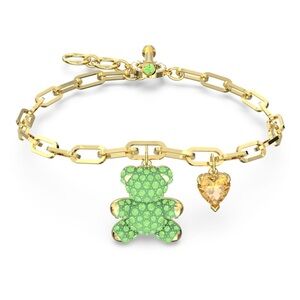 NWT Swarovski Teddy bracelet Bear, Green, Gold-tone plated in Original Box